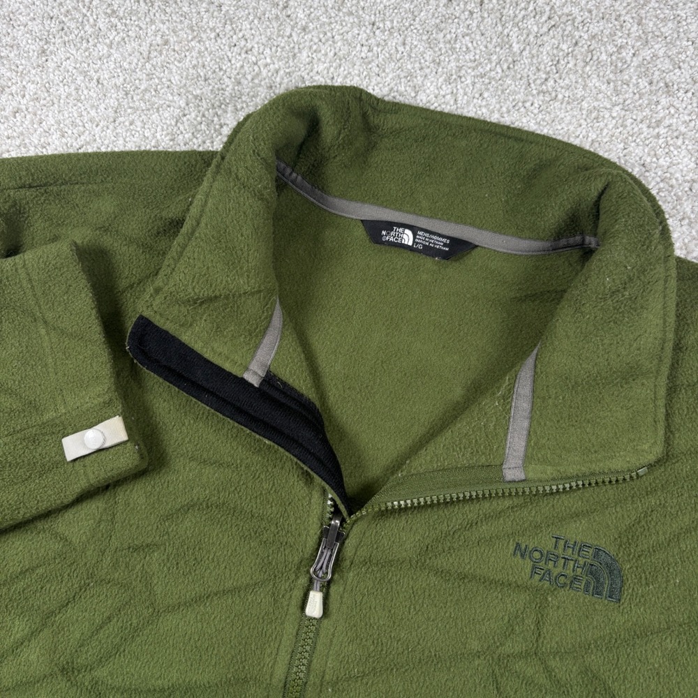 The North Face Fleece Jacket Mens L Green Full Zip Mock Neck Logo 01442